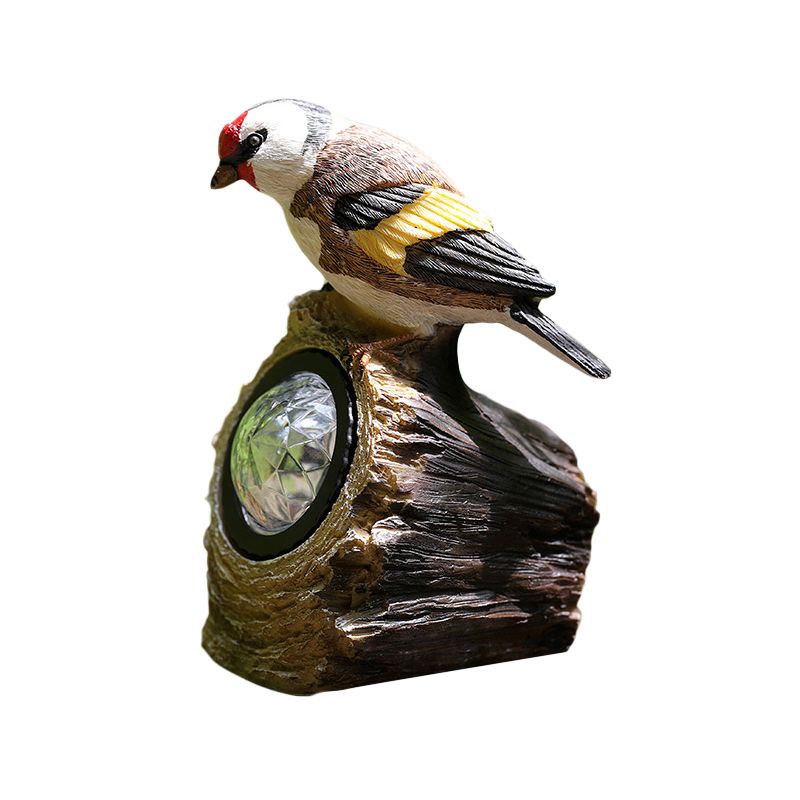 Countryside Bird Resin Solar Path Lamp LED Outdoor Ground Light around Garden Pool in Red/White/Orange