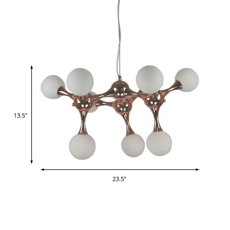 Starburst Chandelier Lighting Metal Contemporary 9/15 Lights Rose Gold Ceiling Pendant Lamp with White Glass Bubble Shade