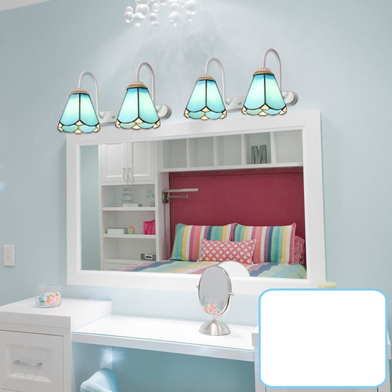 2-Bulb Handcrafted Art Glass Wall Lamp Tiffany Bell Shaped Bathroom Vanity Light