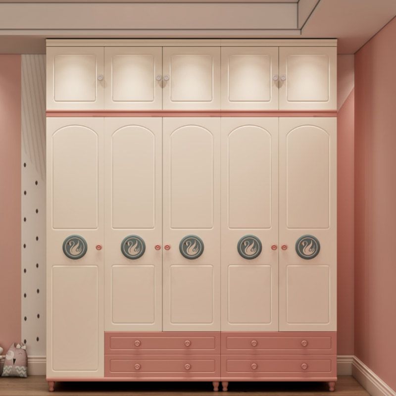 Pink and White Bedroom Armoire with Garment Rod Modern Wardrobe Closet