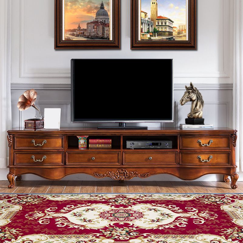 Wooden Stand Console Traditional Style Home TV Stand Console with Drawers