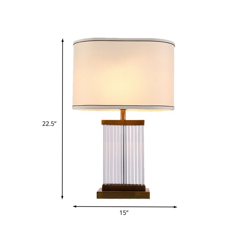 Gold Rectangle Table Lamp Modern 1 Head Beveled Crystal Desk Light with Fabric Shade