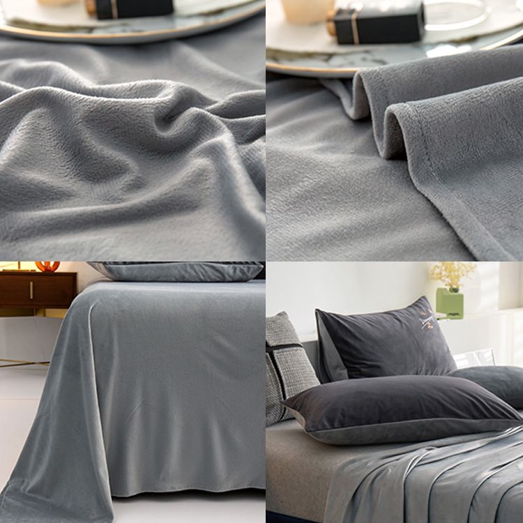 Fitted Sheet Flannel Solid Color Breathable Wrinkle Resistant Super Soft Bed Sheet Set