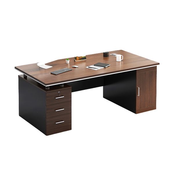 Modern Style Office Desk Home Brown Writing Desk with 3 Drawers and 1 Door