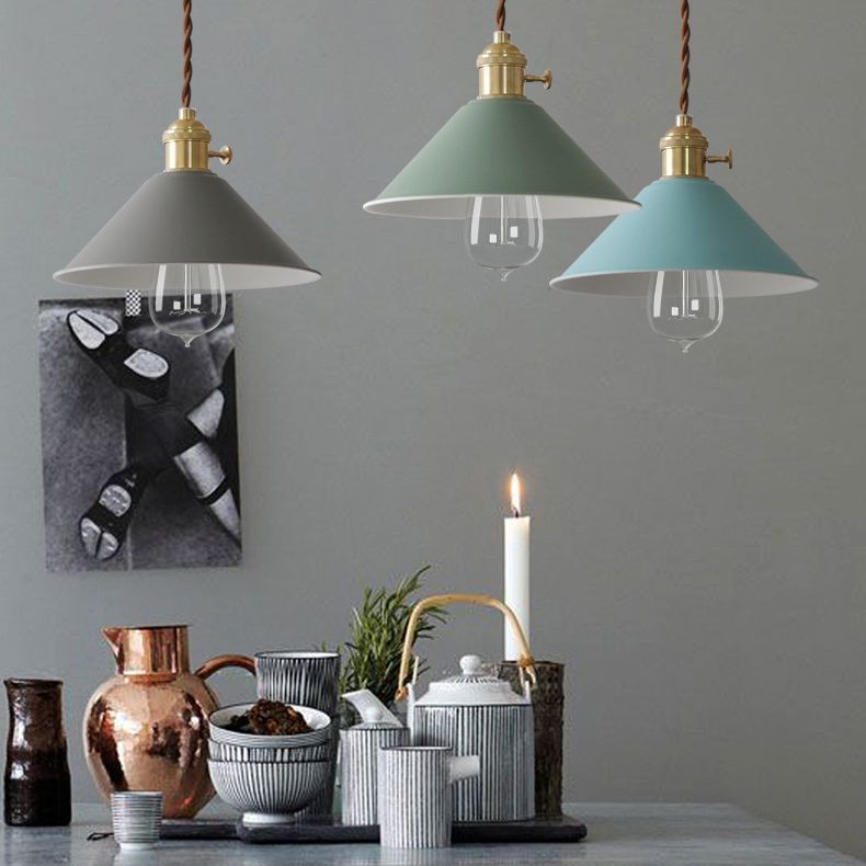 Macaron Hanging Light Fixture 1-Light Pendant Lamp With Iron Shade for Living Room