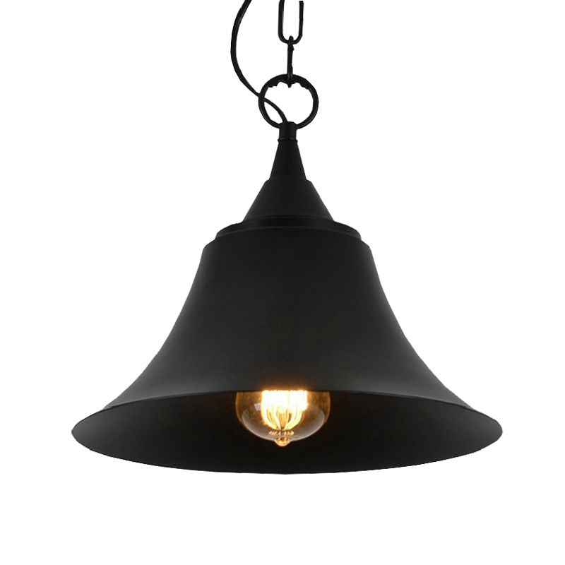 1 Head Pendant Light Industrial Restaurant Down Lighting with Bell Iron Shade in Black