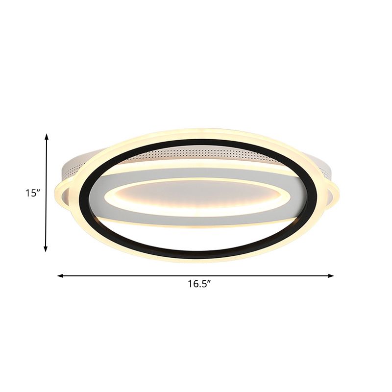 Simple Oval LED Ceiling Flush Mount 16.5"/19.5"/23.5" Wide Black and White Acrylic Bedroom Flush Ceiling Light in Warm/White/Natural Light