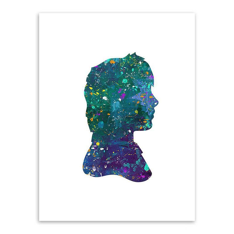 Textured Blue Wall Art Minimalism Figure Side Face Watercolor Canvas Print for Living Room