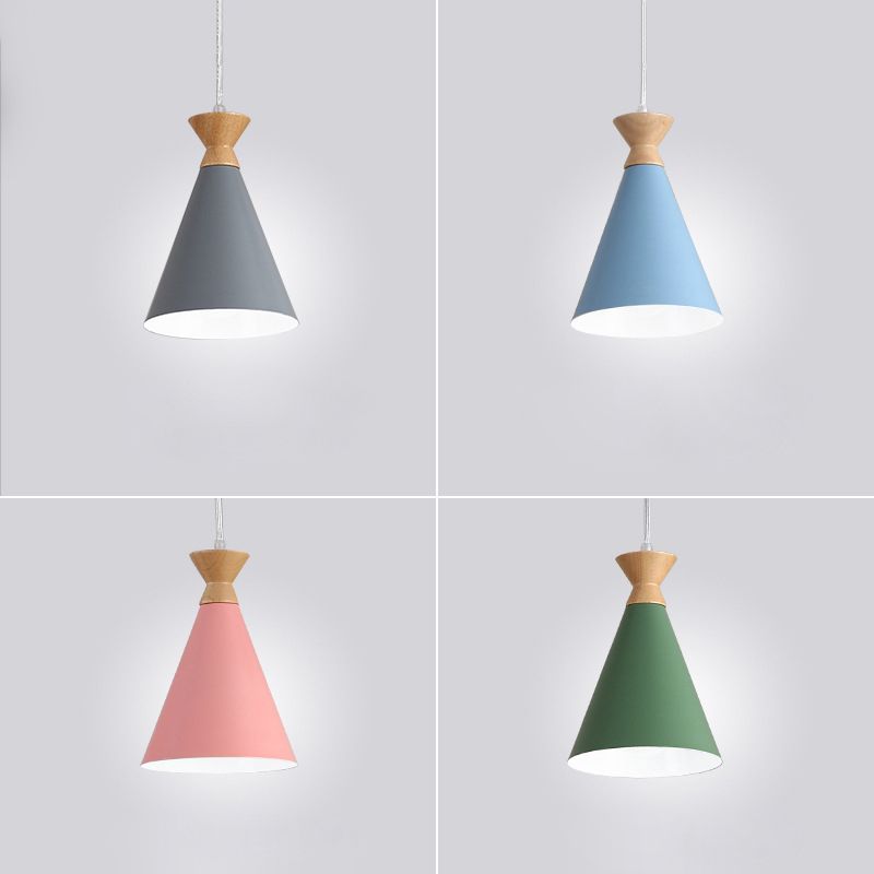 Conical Living Room Drop Pendant Metal 1 Bulb Macaron Style Hanging Ceiling Light