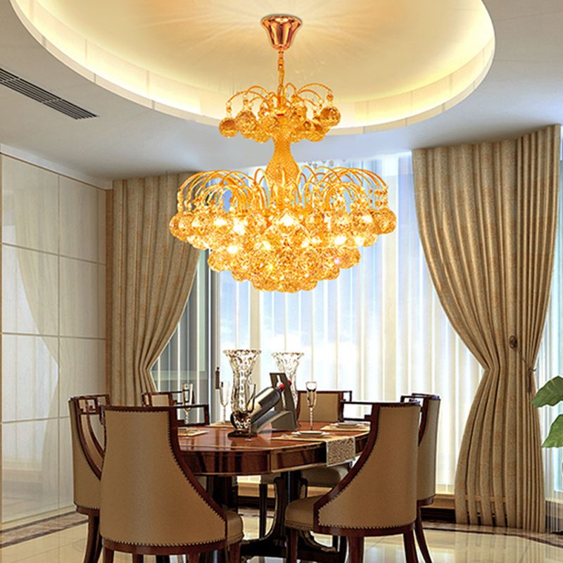 Modern 8 luci appesi a soffitto Light Crome/Oro Cascade Lampadela con tonalità a sfera di cristallo sfaccettato, largo 16 "/19,5"