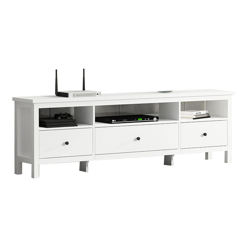 White Contemporary TV Stand Faux Wood TV Cabinet with Drawers