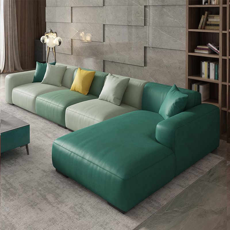 Modern Loose Back Sofa & Chaise 137.8"L*66.93"W*23.62"H Faux Leather Recessed Arm Sofa