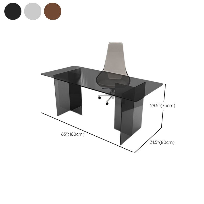 Rectangle Home Writing Table Modern Glass Working Desk with Glass Legs