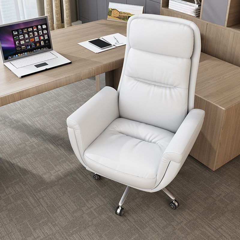 Leather Upholstered Office Chair Fixed Arm Task Chair with Metal Base