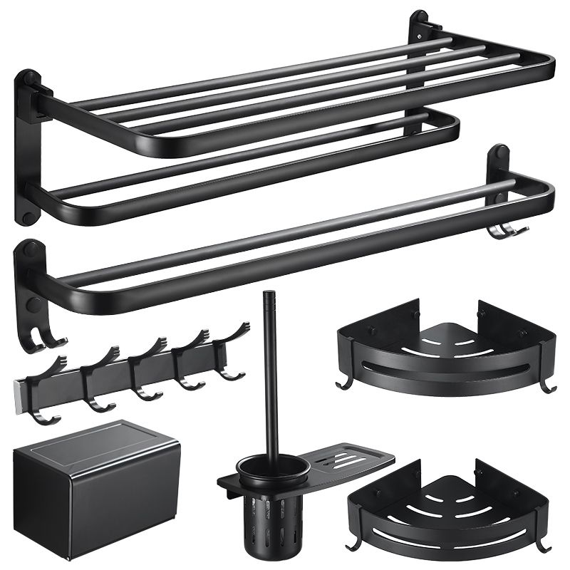 Modern Classic Bath Hardware Set Matte Black Robe Hooks/Towel Bar & Bath Shelf