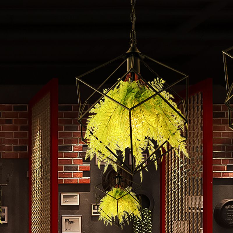 Industrial Geometric Plant Hanging Pendant 1 Bulb 18"/21.5" W Metal LED Suspension Light in Black for Restaurant