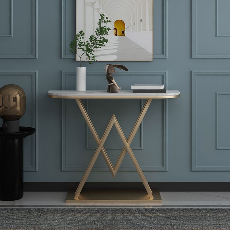 Metal Frame Accent Table with White Marble Console Table for Hall