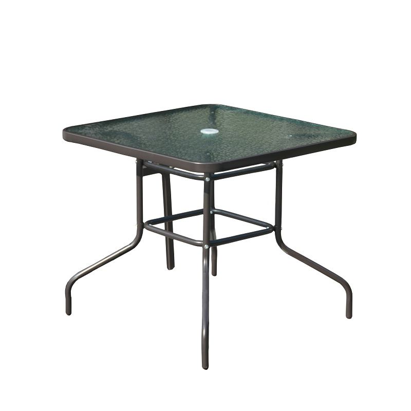 Modern Glass Patio Table Scratch Resistant Dining Table with Metal Base