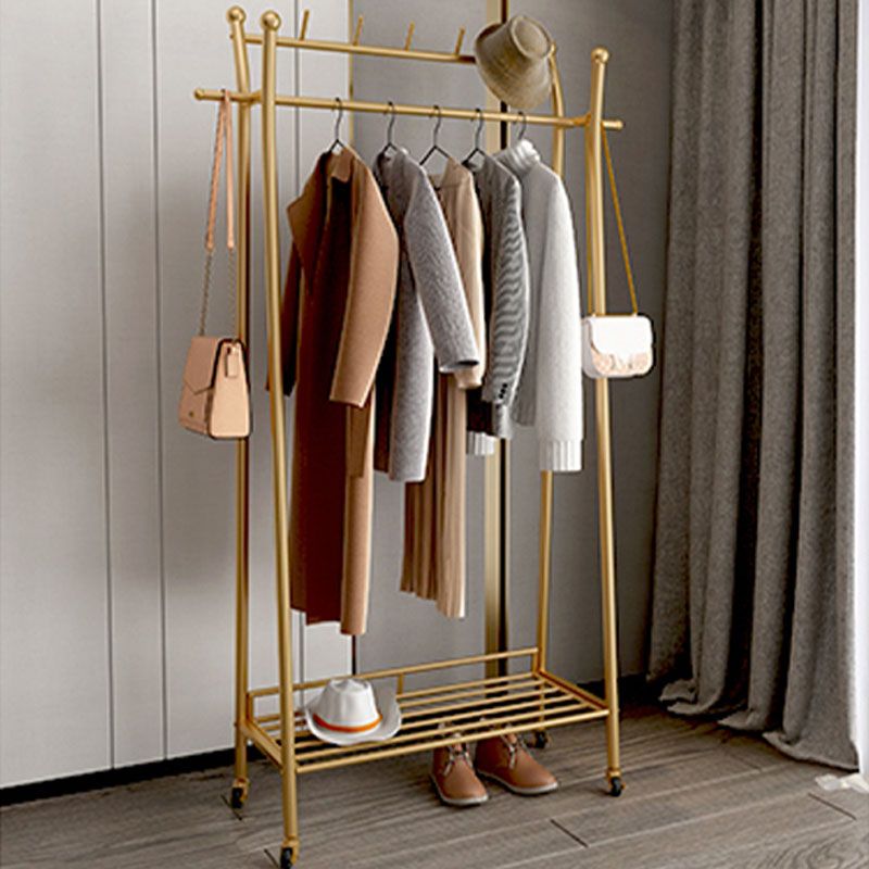 Contemporary Coat Rack Metal Framed Hanging Rail Storage Shelving and 2 Hooks Hall Stand