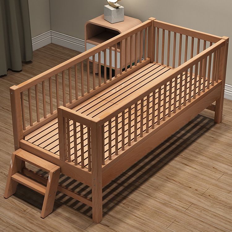 Contemporary Natural Solid Wood Baby Crib with Guardrail Wood Crib