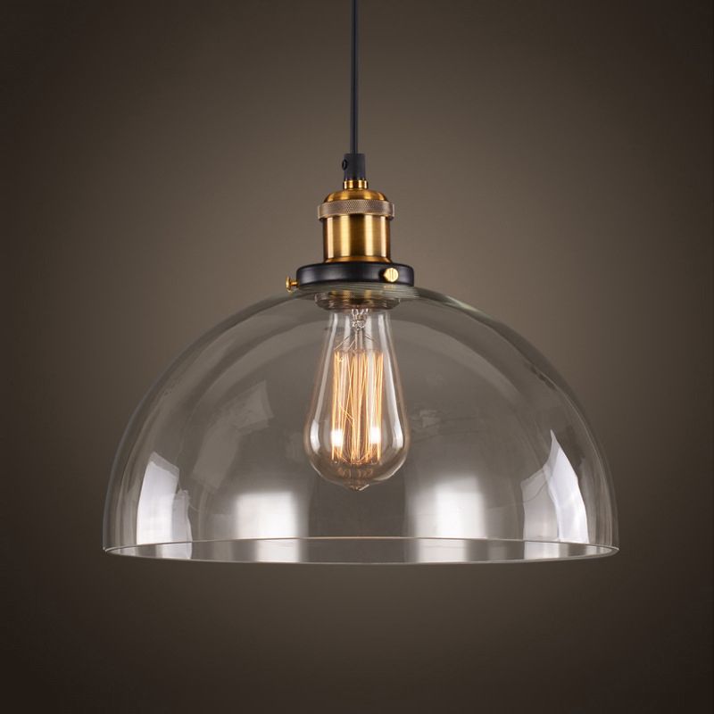 Clear Glass Shade Hanging Ceiling Light  Industrial Vintage Brass 1 Light Restaurant Down Lighting