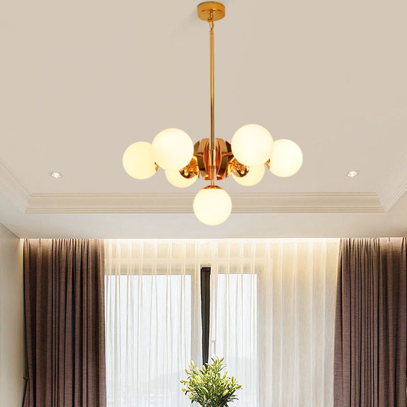 Retro Global Chandelier Pendant Light Milk Glass 7/13 Lights Hanging Ceiling Light in Gold