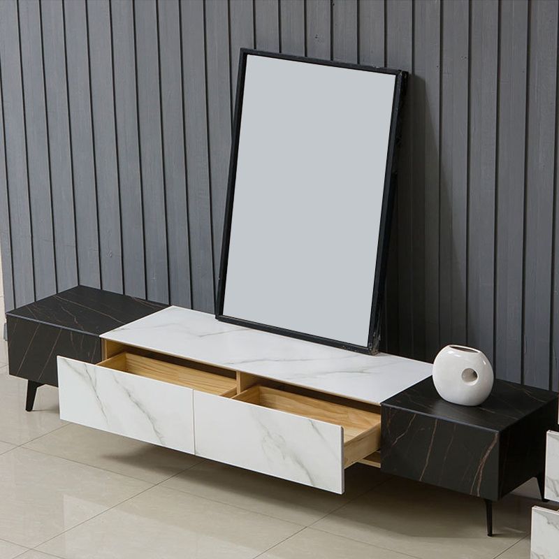 Modern Stone TV Stand Pine TV Media Stand with Drawers for Living Room