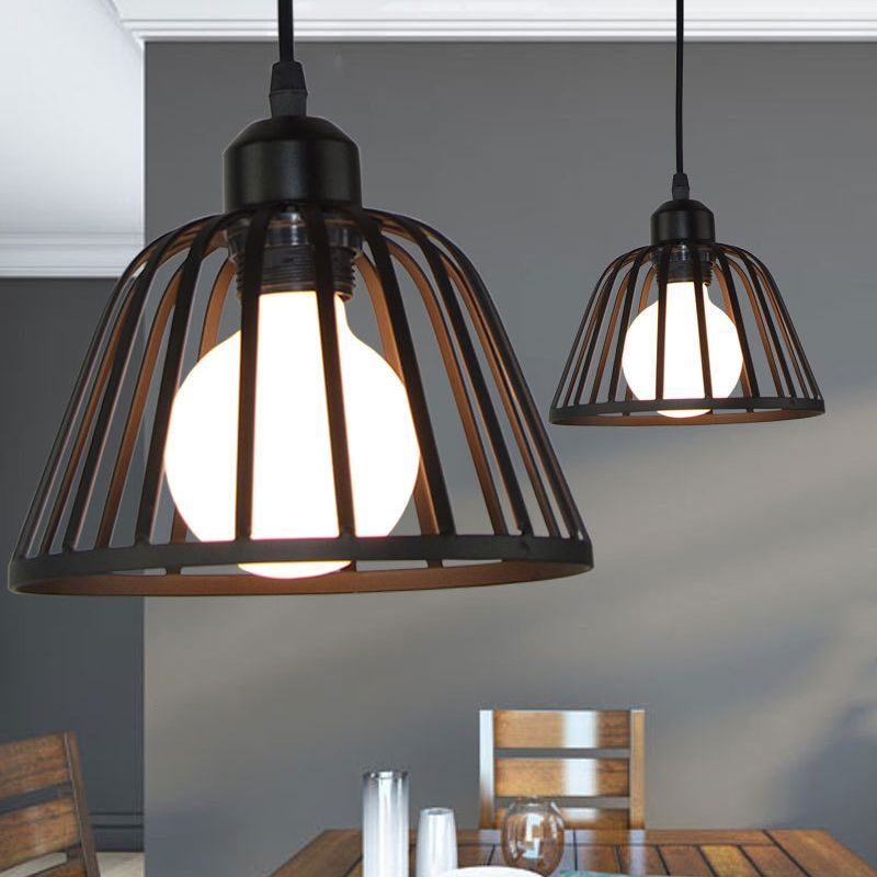 Black Metal Pendant Light Light Indsutrial Retro Bol Bowl Cage suspendue lampe pour le restaurant