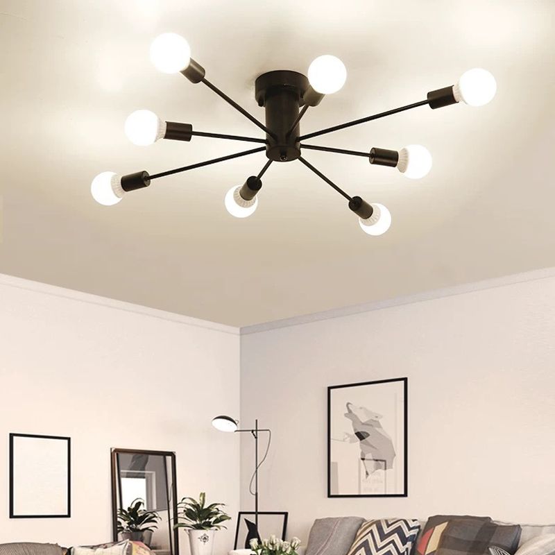 Minimal Sputnik Ceiling Mounted Light Metal Living Room Semi Flush Mount Chandelier