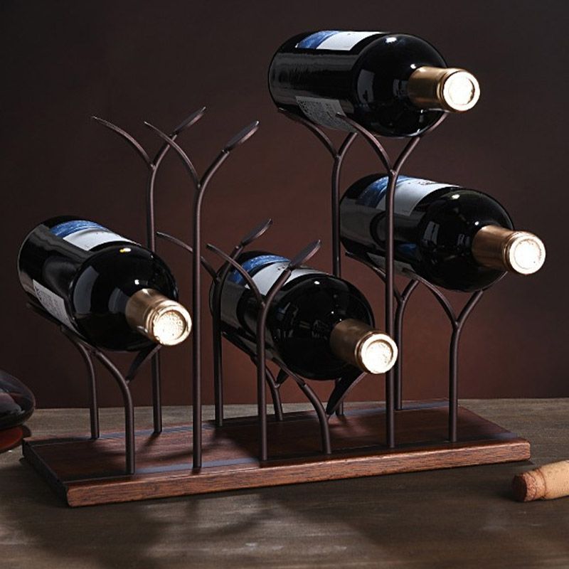 Modern Tabletop Wine Rack Wooden Base Wine Bottle Rack for Kitchen