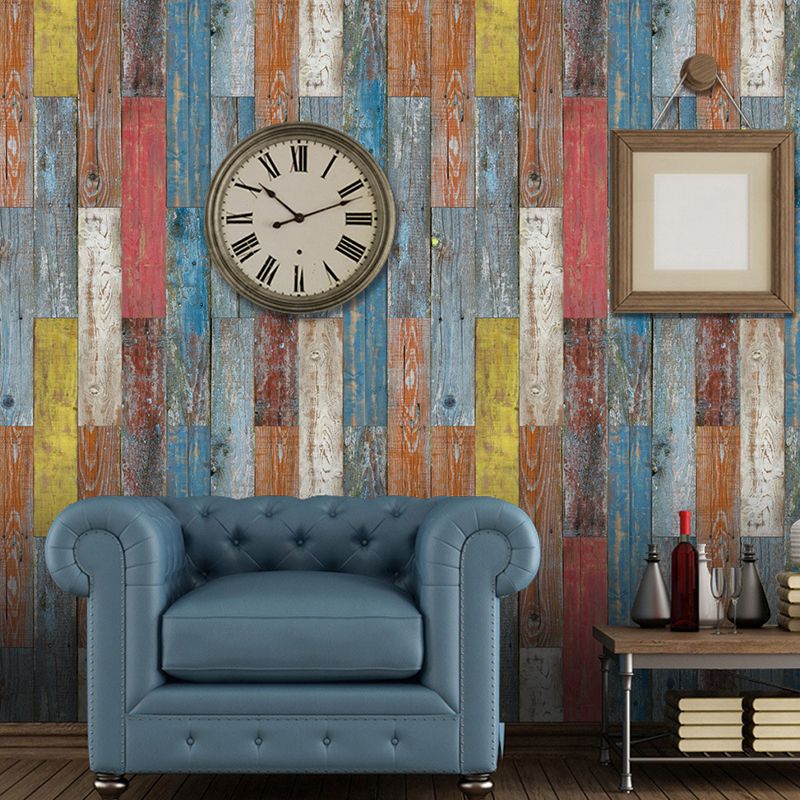 Mediterranean Shiplap Adhesive Wallpaper Panel for Living Room 8.6-sq ft Wall Decor in Red-Yellow-Blue