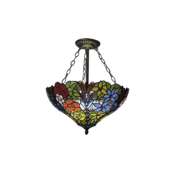 Pendentif multicolore avec une fleur / motif rose Tiffany Style Rustic Glass Plafond Pendant pour salle à manger