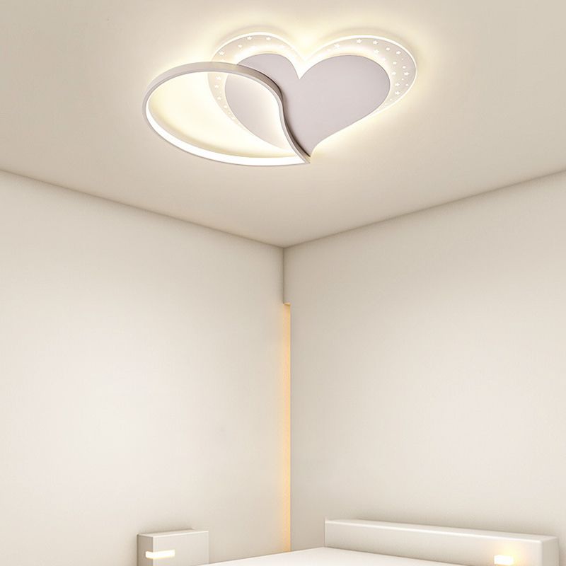 Heart Shape LED Ceiling Flush in White Finish Acrylic Kids Style Flush