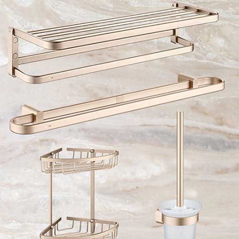 Golden Modern Bathroom Accessory Set Polished Brass Bath Shelf/Towel Bar/Robe Hooks