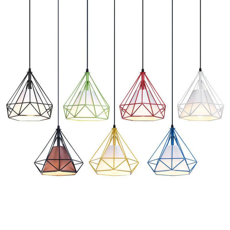 3 bollen multi plafondlamp eenvoud diamanten frame ijzerophanging verlichting voor restaurant