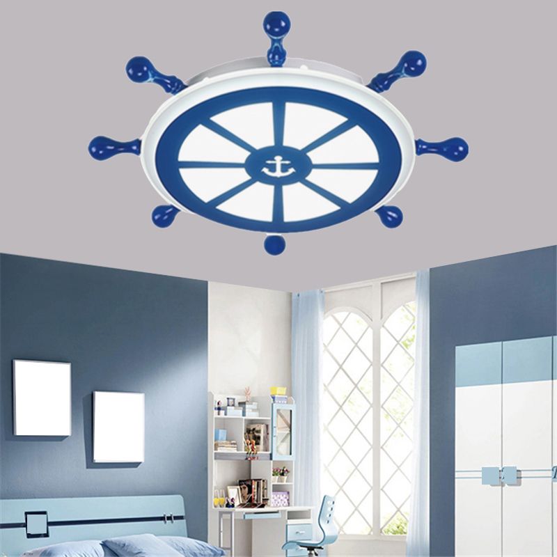 Blue LED Ceiling Light in Kids Style Circular Flush Mount with Acrylic Shade