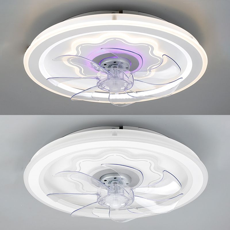 7-Blade White Ceiling Fan Modern Metallic Fan with Light for Foyer