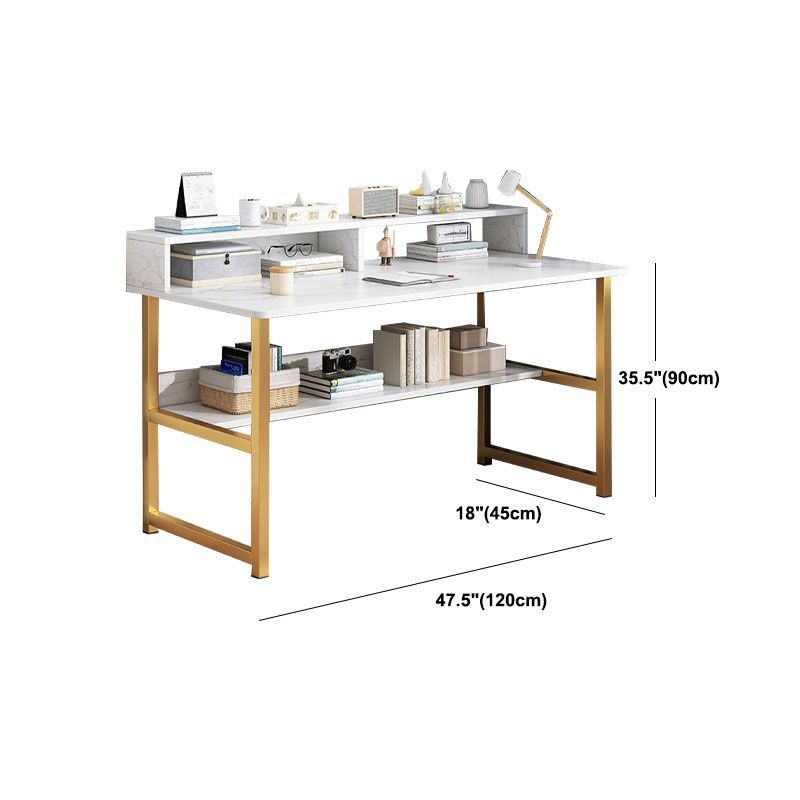 Glam Wooden Writing Desk Rectangular Office Desk With Metal Legs