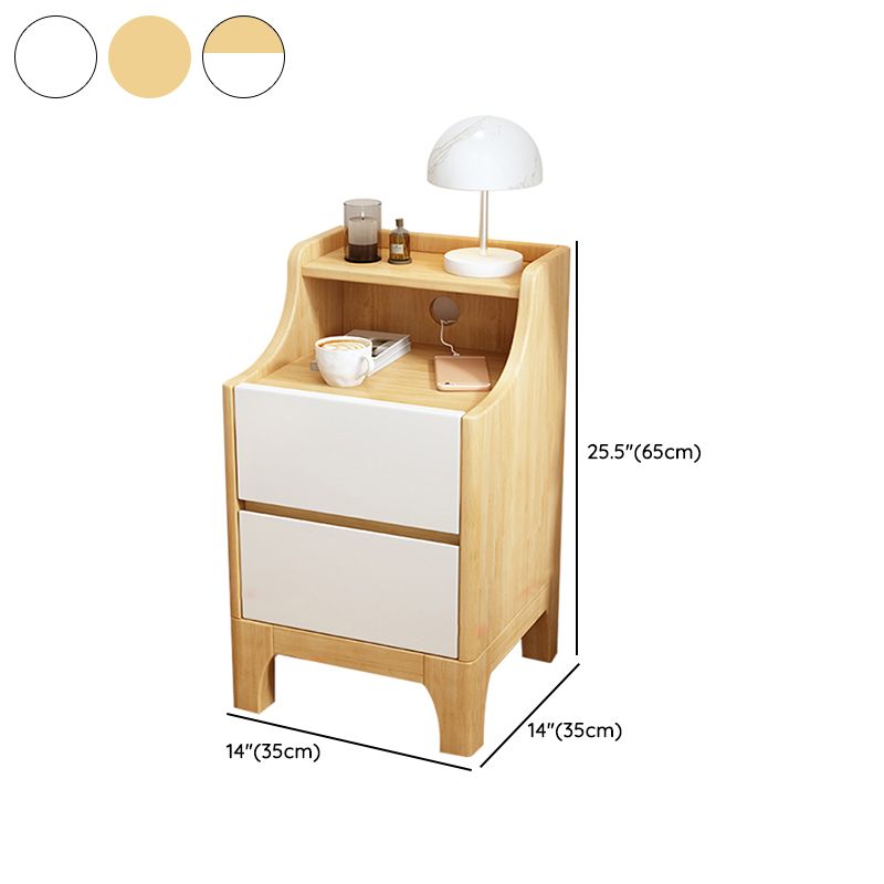 Kids Bedside Table Solid Wood with Drawers Flat Top Youth Nightstand