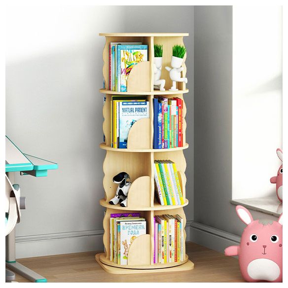 Wood Bookcase, 18.5" W, Cylinder Multi Tiers Bookcase Shelve for Bedroom