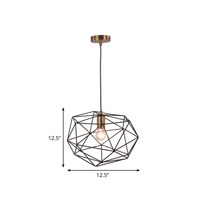 Black Wire Cage Pendante Lamp Vintage Style 1 Lumière Métallique Lumière Hanging pour salle à manger, 12,5 "/ 15" Largeur