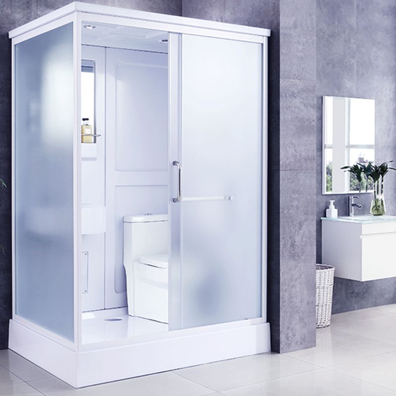 Contemporary Frosted Shower Stall Framed Single Sliding Shower Stall