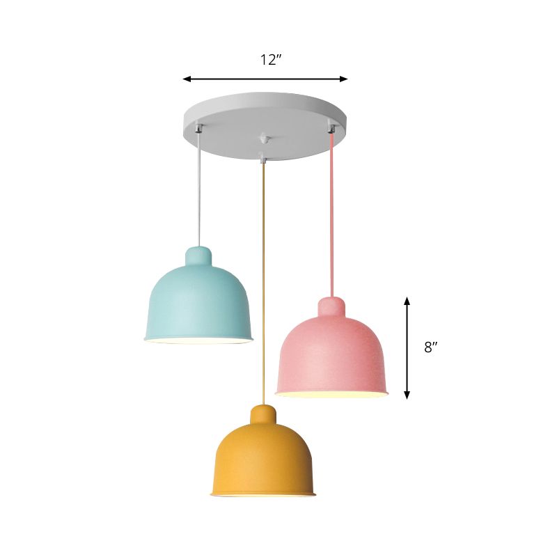 Metal Bowl Shape Pendant Light Dining Room 1 Head Macaron Style Hanging Lamp