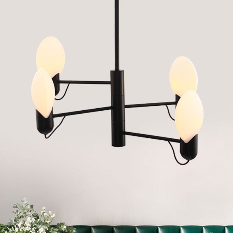 Adjustable 4-Light Round Chandelier Post Modern Glass Shade Hanging Light Fixture in Black/Gold