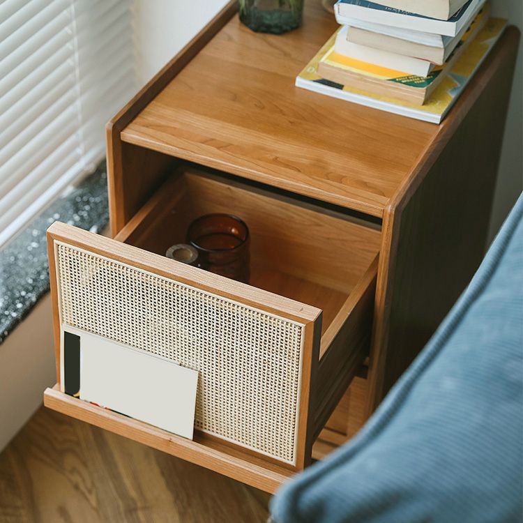 Wicker & Rattan Modern Night Table Solid Wood Storage Nightstand