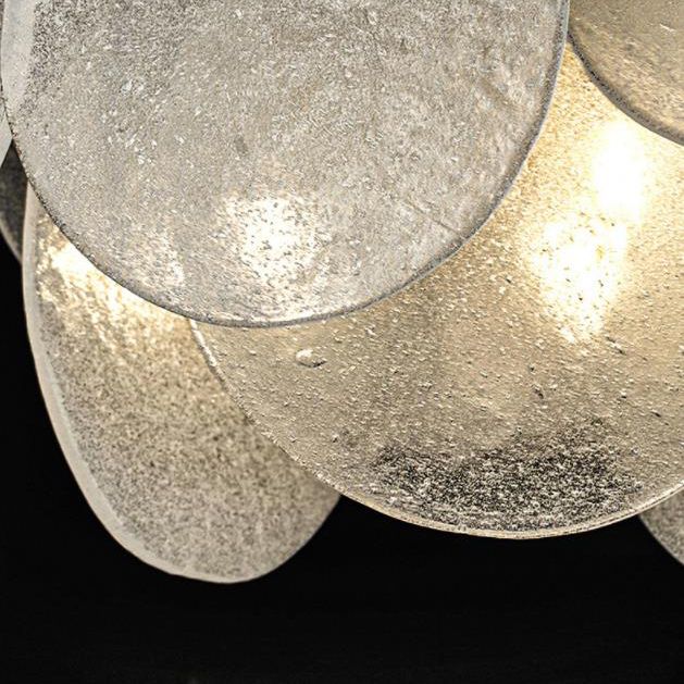 Rounded Sheet Seeded Glass Chandelier Light Golden Electroplated Stainless Steel Lighting Fixture for Bedroom Living Room