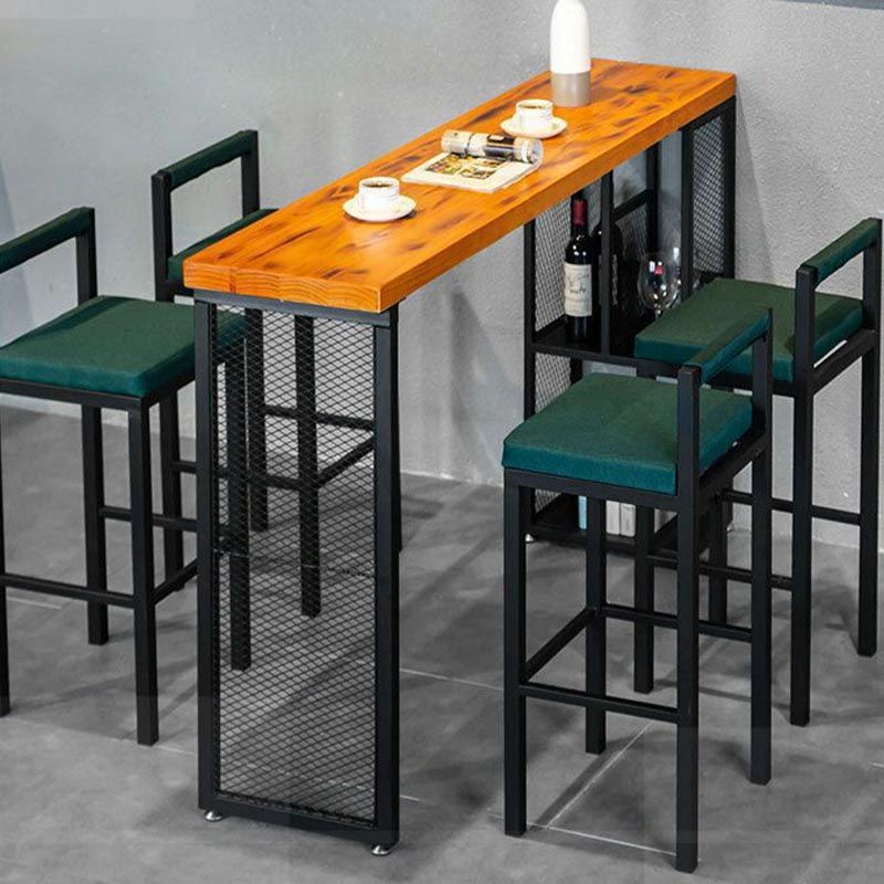 Industrial Wood Storage Bistro Accent Dining Table Double pedestal Indoor Patio Bar Table