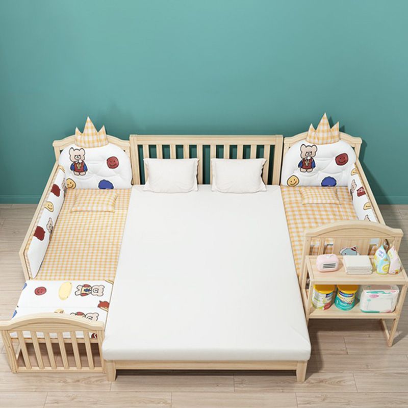 Pine Convertible Crib Modern Light Wood Nursery Bed with Casters and Storage