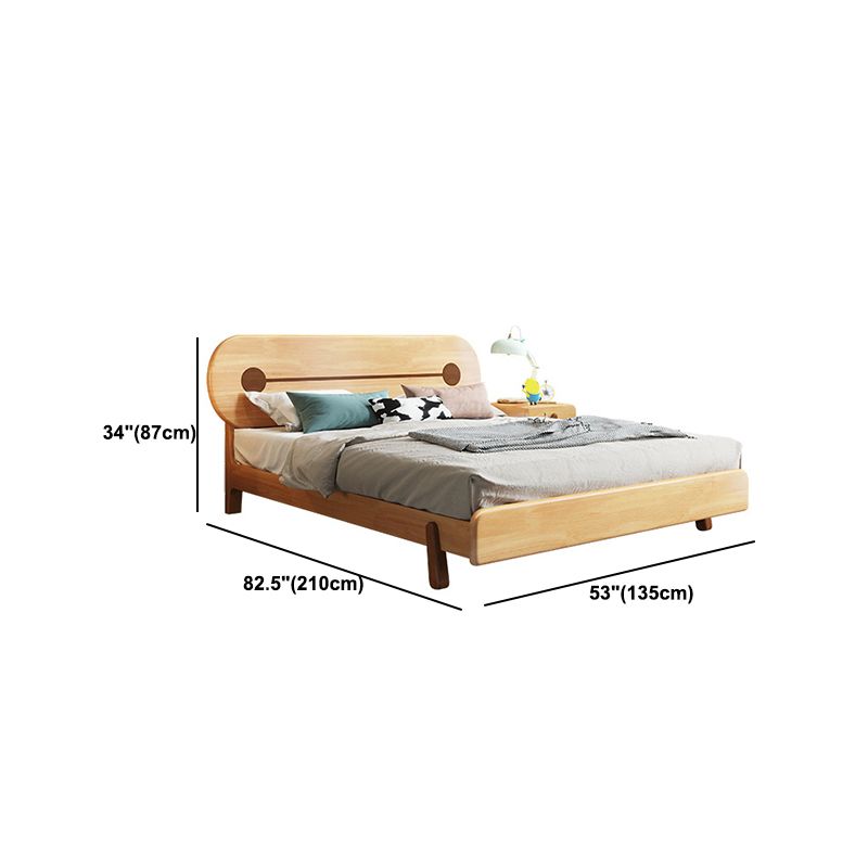 Scandinavian Natural Bed with Oval Penal Headboard in Rubberwood