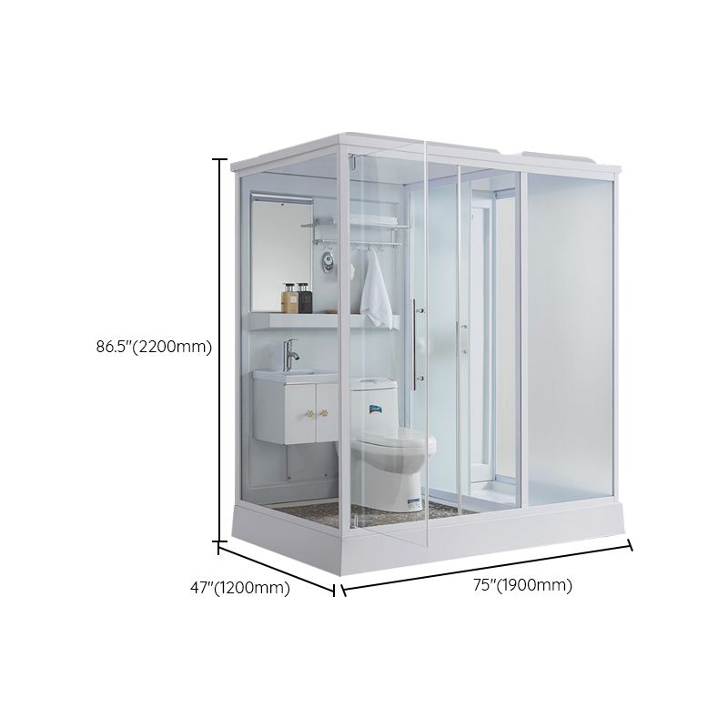 Contemporary Shower Stall Single Sliding Clear Shower Stall in White